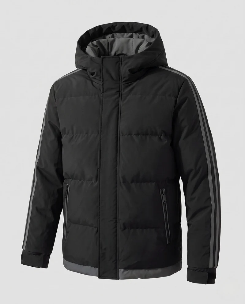 Männer gepolsterte Kapuzenwinterjacke mit sportlichen Seitenstreifen und winddichter Außenschale
