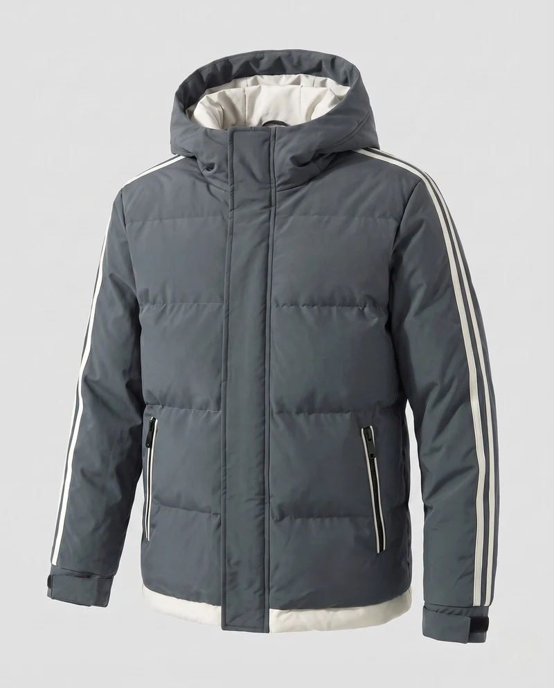 Männer gepolsterte Kapuzenwinterjacke mit sportlichen Seitenstreifen und winddichter Außenschale