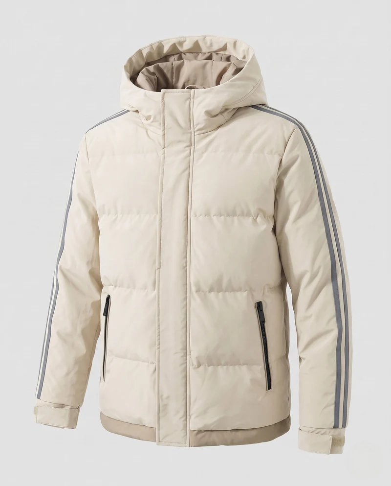 Männer gepolsterte Kapuzenwinterjacke mit sportlichen Seitenstreifen und winddichter Außenschale