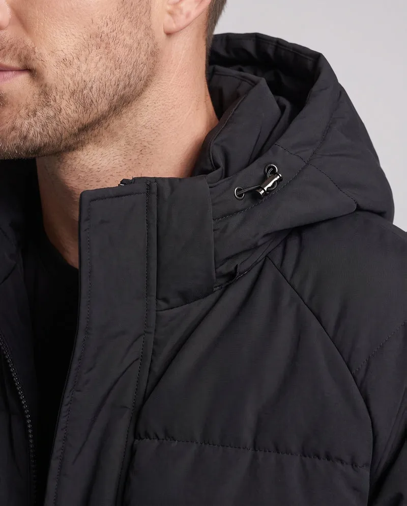 Herren gepolsterten Kapuzenjacke im sportlichen Streetwear-Look mit kontrastierenden Streifenärmeln und winddichter Außenschicht