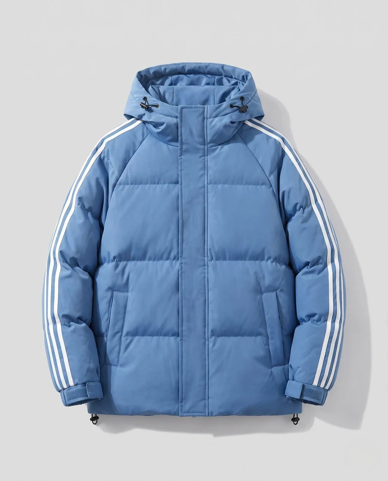 Herren gepolsterten Kapuzenjacke im sportlichen Streetwear-Look mit kontrastierenden Streifenärmeln und winddichter Außenschicht
