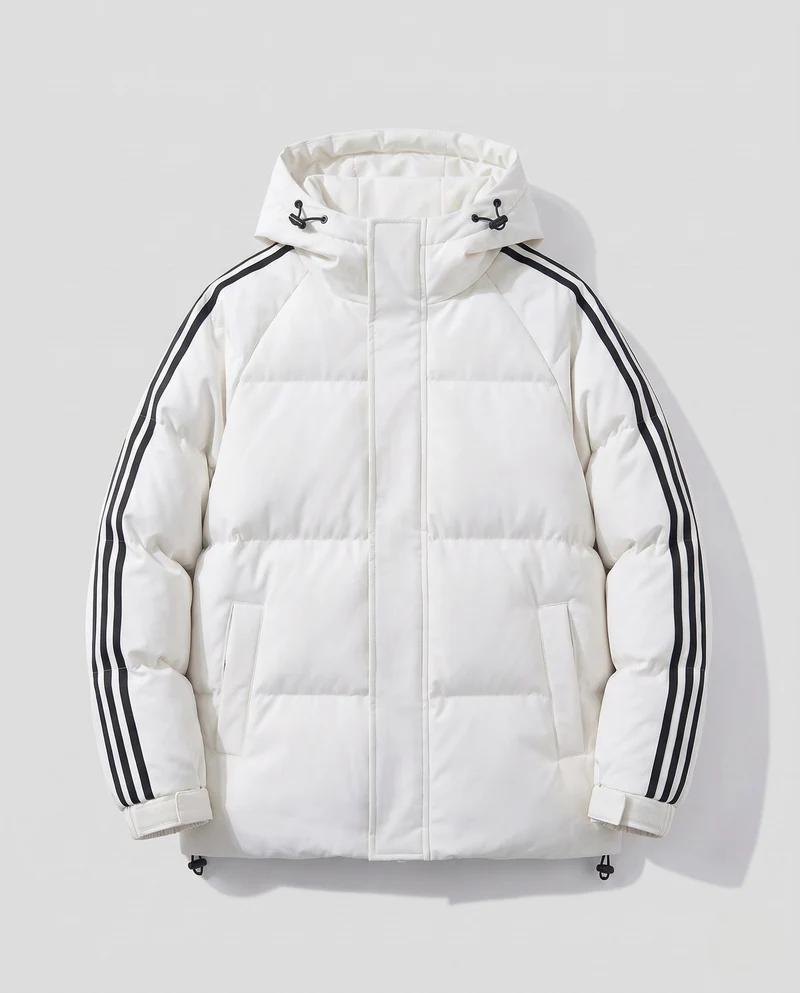 Herren gepolsterten Kapuzenjacke im sportlichen Streetwear-Look mit kontrastierenden Streifenärmeln und winddichter Außenschicht