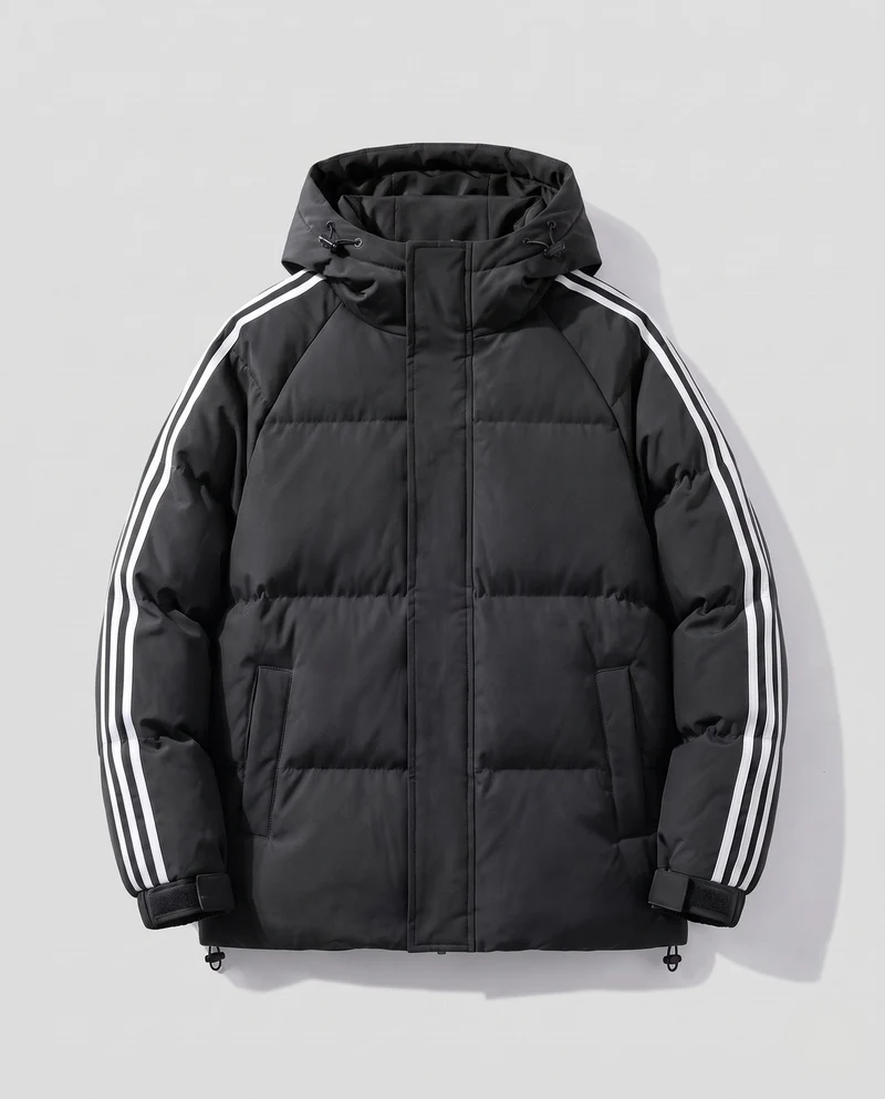 Herren gepolsterten Kapuzenjacke im sportlichen Streetwear-Look mit kontrastierenden Streifenärmeln und winddichter Außenschicht