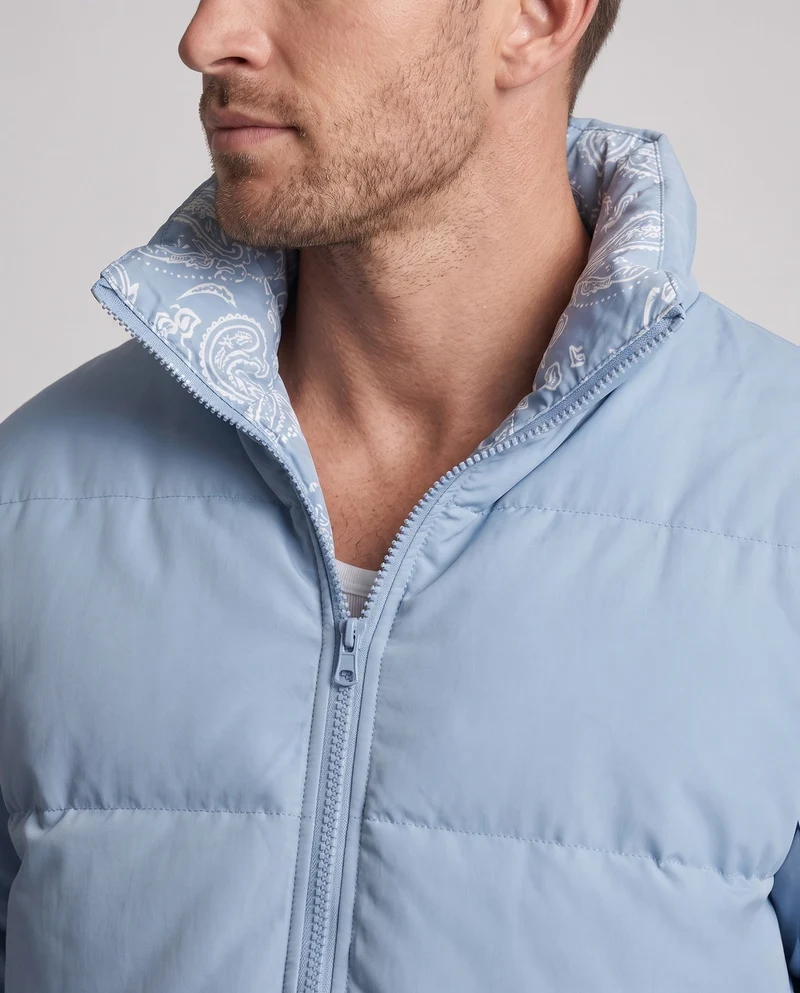 Männer Wende-Steppjacke mit Bandana-Futter und hohem Stehkragen