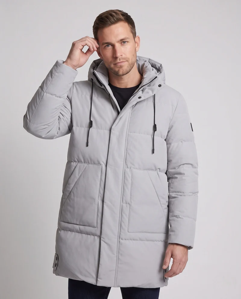 Herren winddichte thermische Parka mit verdeckter Frontlasche und Kordelzugkapuze