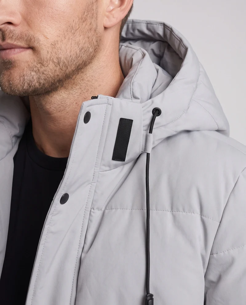 Herren winddichte thermische Parka mit verdeckter Frontlasche und Kordelzugkapuze