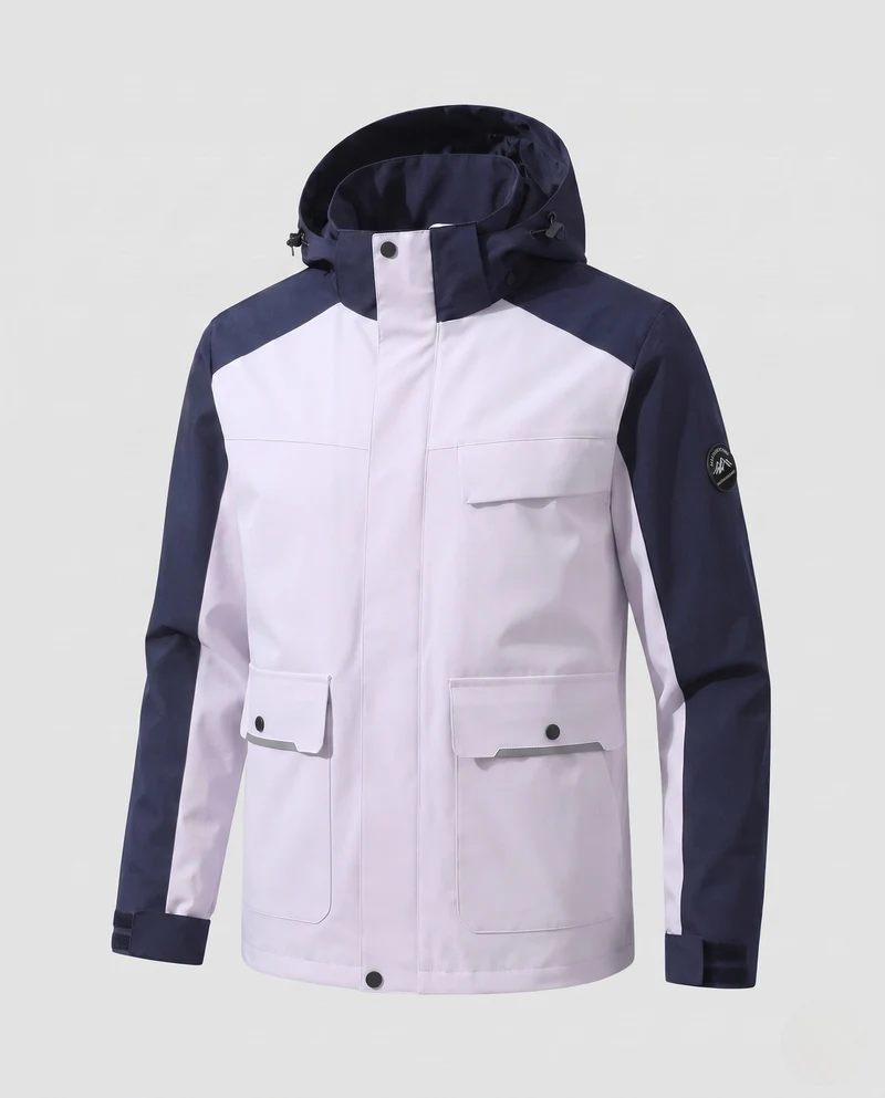 Männer zweifarbige funktionale Feldjacke mit verstellbarer Kapuze, Pattenaschen und winddichter Frontklappe