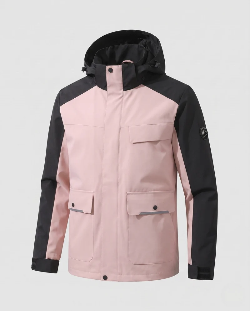 Männer zweifarbige funktionale Feldjacke mit verstellbarer Kapuze, Pattenaschen und winddichter Frontklappe