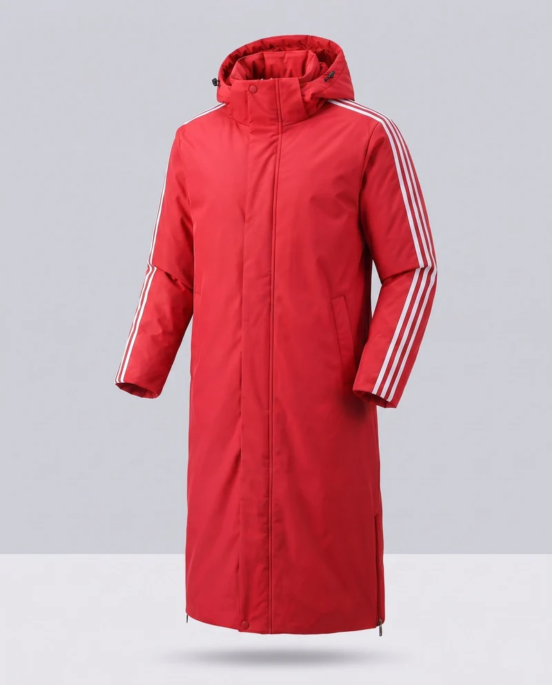Unisex längerer gesteppter Winterparka mit Kapuze und sportlichen Ärmelstreifen