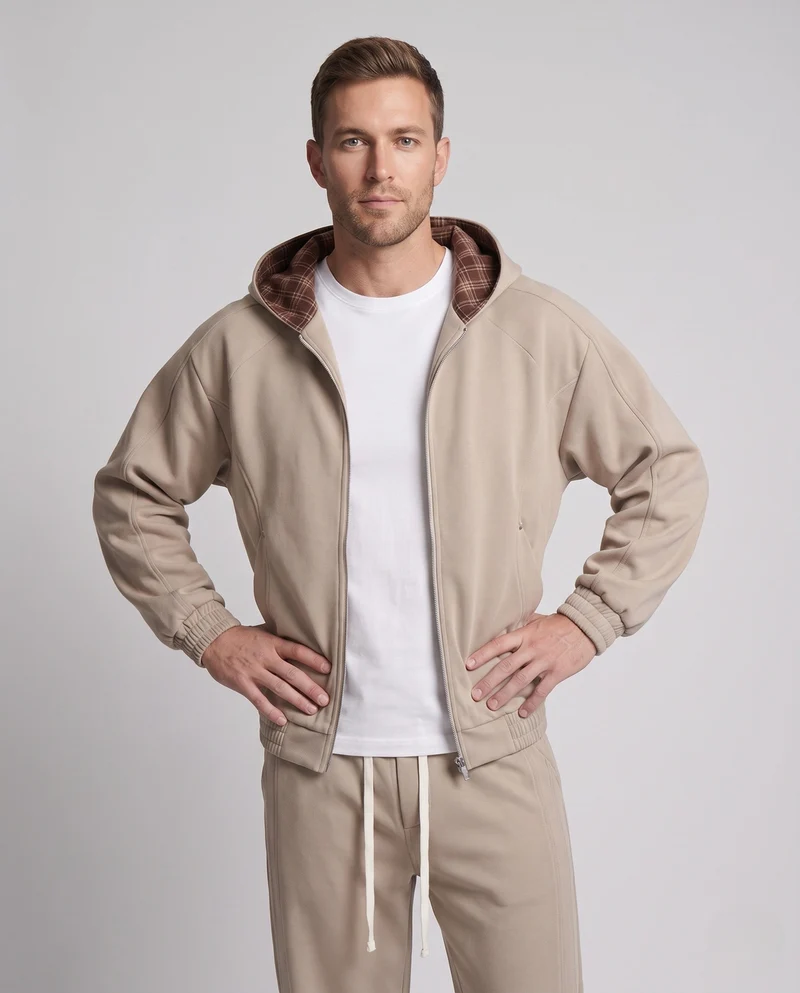 Unisex lässiges zweiteiliges Sweatset mit gefütterter Kapuze, geradem Bein und elastischem Kordelzugbund