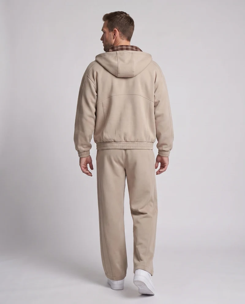 Unisex lässiges zweiteiliges Sweatset mit gefütterter Kapuze, geradem Bein und elastischem Kordelzugbund