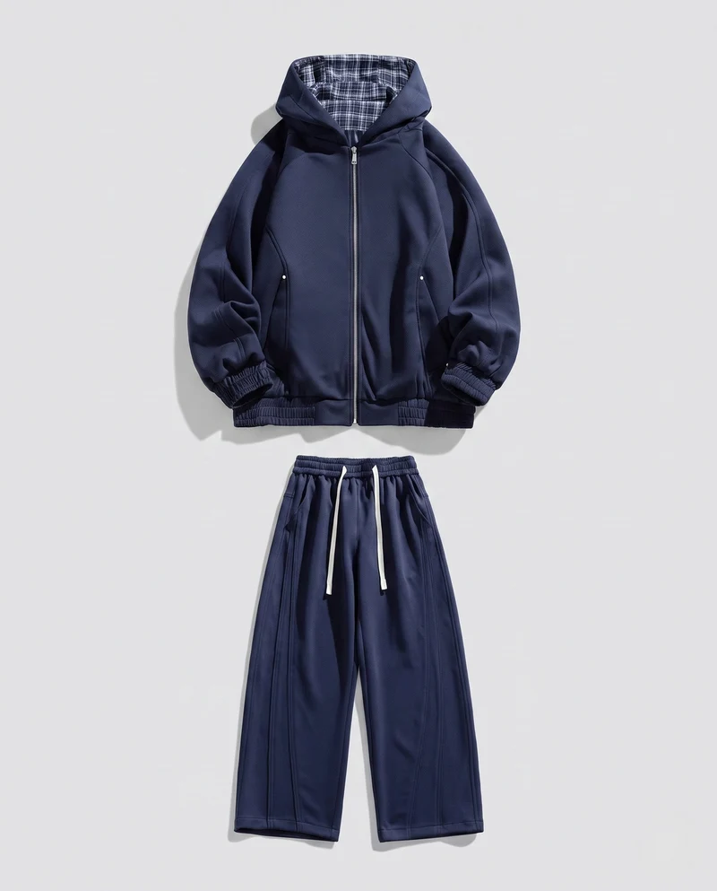 Unisex lässiges zweiteiliges Sweatset mit gefütterter Kapuze, geradem Bein und elastischem Kordelzugbund