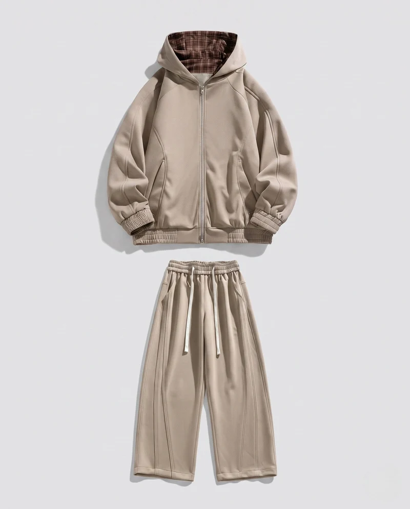 Unisex lässiges zweiteiliges Sweatset mit gefütterter Kapuze, geradem Bein und elastischem Kordelzugbund