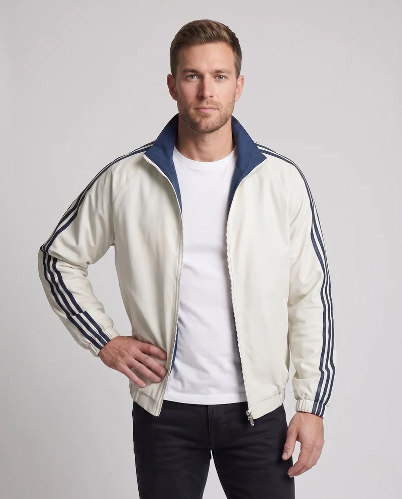Unisex wendbare Sportjacke mit Wendedesign, Stehkragen, durchgehendem Reißverschluss und auffälligen Ärmelstreifen