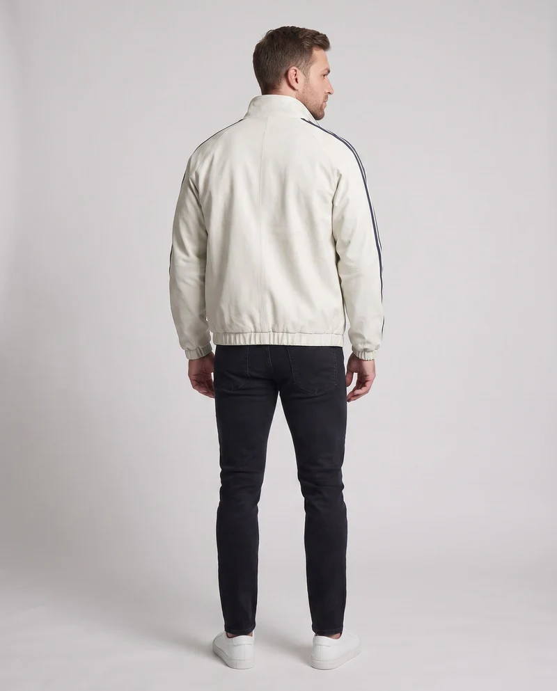 Unisex wendbare Sportjacke mit Wendedesign, Stehkragen, durchgehendem Reißverschluss und auffälligen Ärmelstreifen