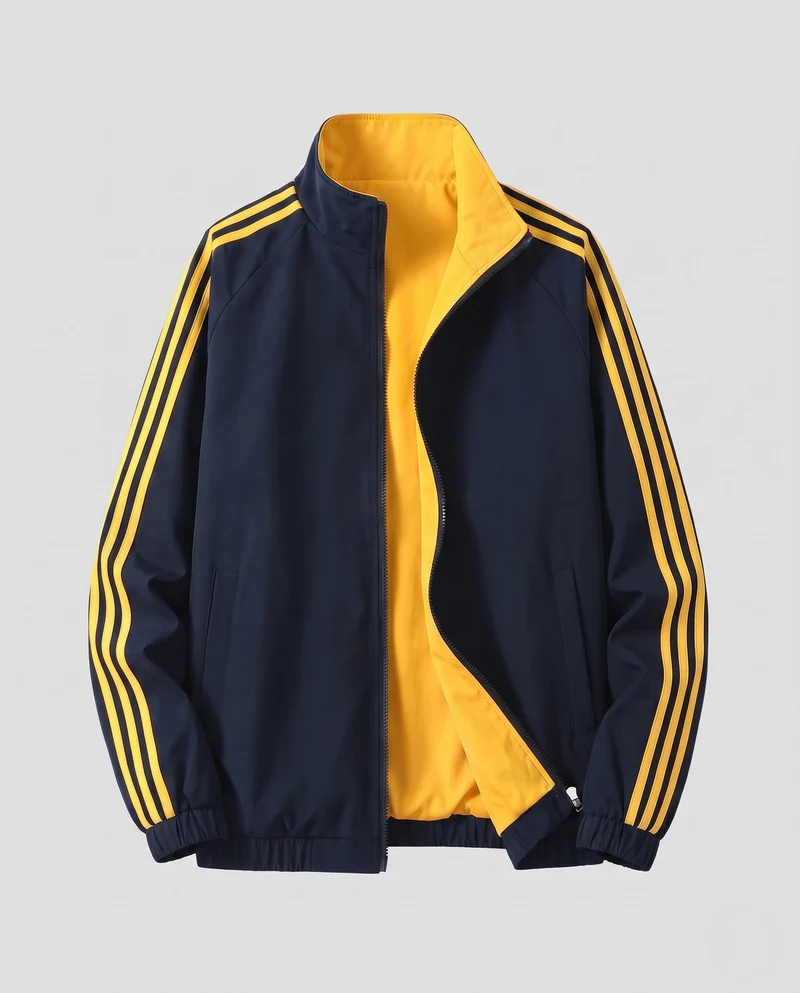 Unisex wendbare Sportjacke mit Wendedesign, Stehkragen, durchgehendem Reißverschluss und auffälligen Ärmelstreifen