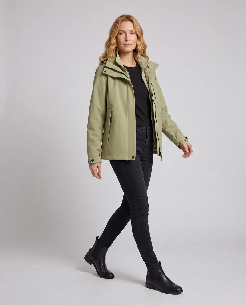 Unisex wasserdichte Softshell-Allwetterjacke mit herausnehmbarer Fleece-Innenjacke und Kapuze