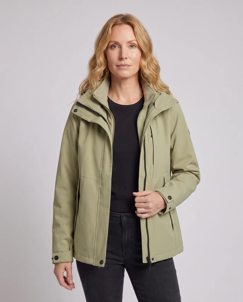 Unisex wasserdichte Softshell-Allwetterjacke mit herausnehmbarer Fleece-Innenjacke und Kapuze