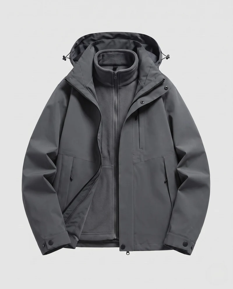 Unisex wasserdichte Softshell-Allwetterjacke mit herausnehmbarer Fleece-Innenjacke und Kapuze
