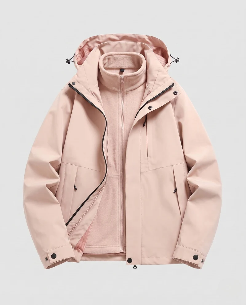 Unisex wasserdichte Softshell-Allwetterjacke mit herausnehmbarer Fleece-Innenjacke und Kapuze