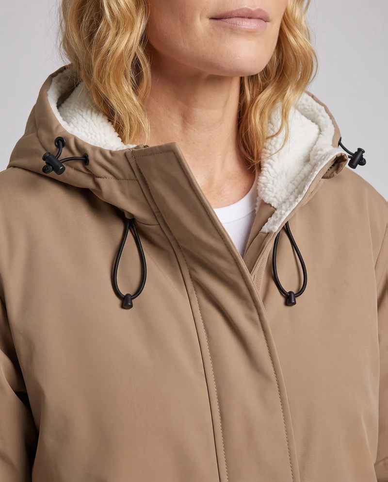 Unisex gepolsterter Hoodie mit Teddy-Fleece-Futter, verdecktem Frontverschluss und verstellbarem Saum