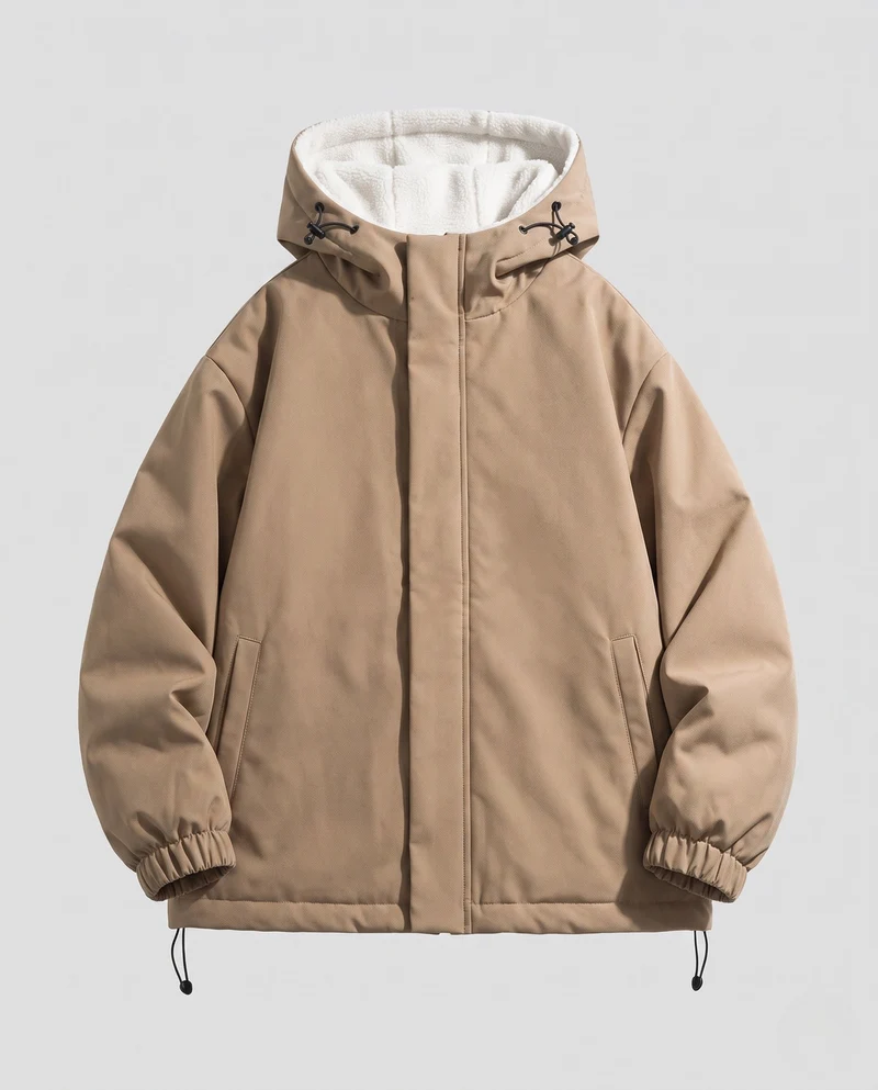 Unisex gepolsterter Hoodie mit Teddy-Fleece-Futter, verdecktem Frontverschluss und verstellbarem Saum
