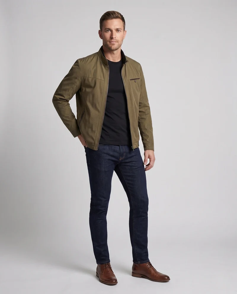 Atmungsaktive Mikro-perforierte Hybridjacke für Herren mit Stehkragen