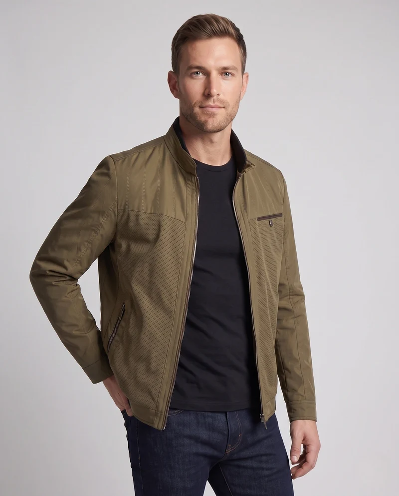 Atmungsaktive Mikro-perforierte Hybridjacke für Herren mit Stehkragen