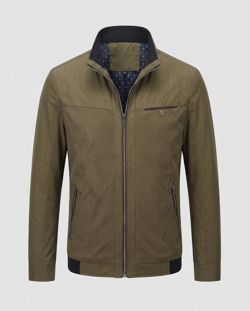 Atmungsaktive Mikro-perforierte Hybridjacke für Herren mit Stehkragen