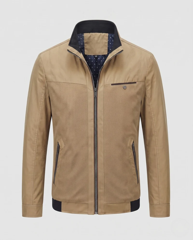 Atmungsaktive Mikro-perforierte Hybridjacke für Herren mit Stehkragen