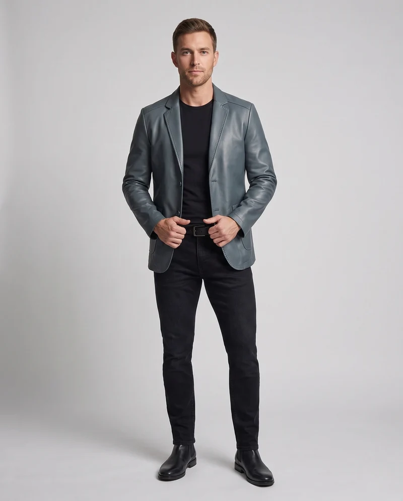 Herrenblazer aus Kunstleder mit slim fit und weicher Fütterung