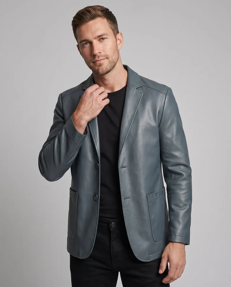 Herrenblazer aus Kunstleder mit slim fit und weicher Fütterung