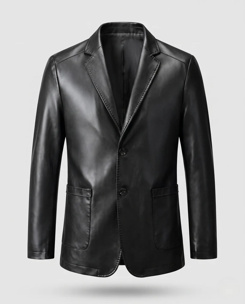 Herrenblazer aus Kunstleder mit slim fit und weicher Fütterung