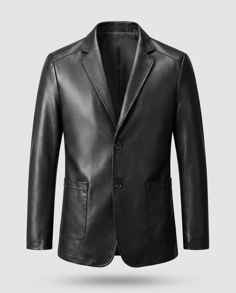 Herrenblazer aus Kunstleder mit slim fit und weicher Fütterung