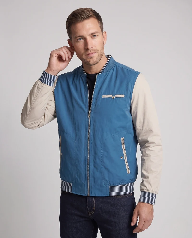 Herren College Bomberjacke mit kontrastierenden Ärmeln und Stehkragen