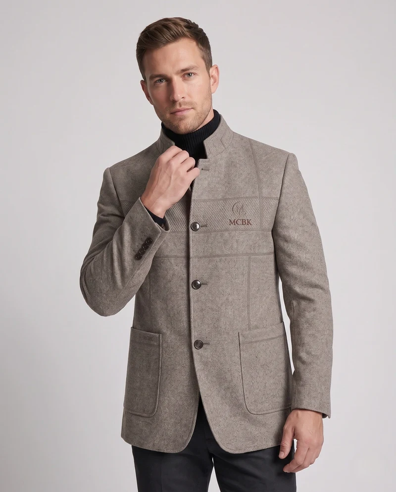 Eleganter Wollmisch-Mantel für Herren mit Stehkragen und schlanker Silhouette
