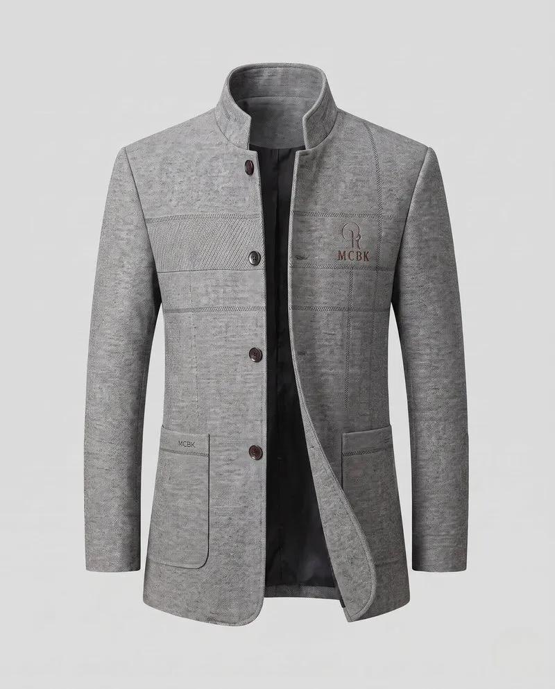 Eleganter Wollmisch-Mantel für Herren mit Stehkragen und schlanker Silhouette