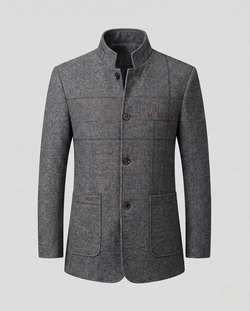 Eleganter Wollmisch-Mantel für Herren mit Stehkragen und schlanker Silhouette