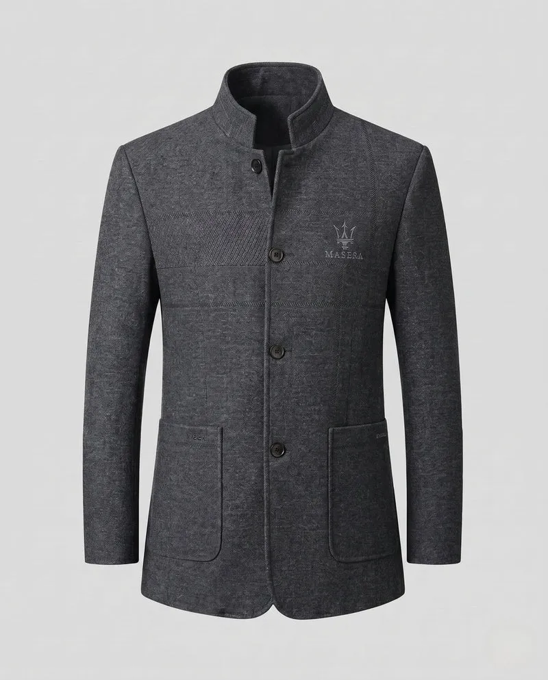 Eleganter Wollmisch-Mantel für Herren mit Stehkragen und schlanker Silhouette