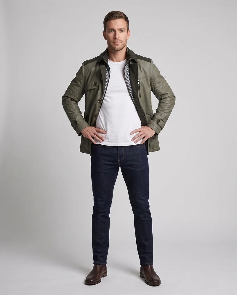 Herren-Feldjacke mit Cord-Besatz, Reißverschluss-Brusttasche und kariertem Futter