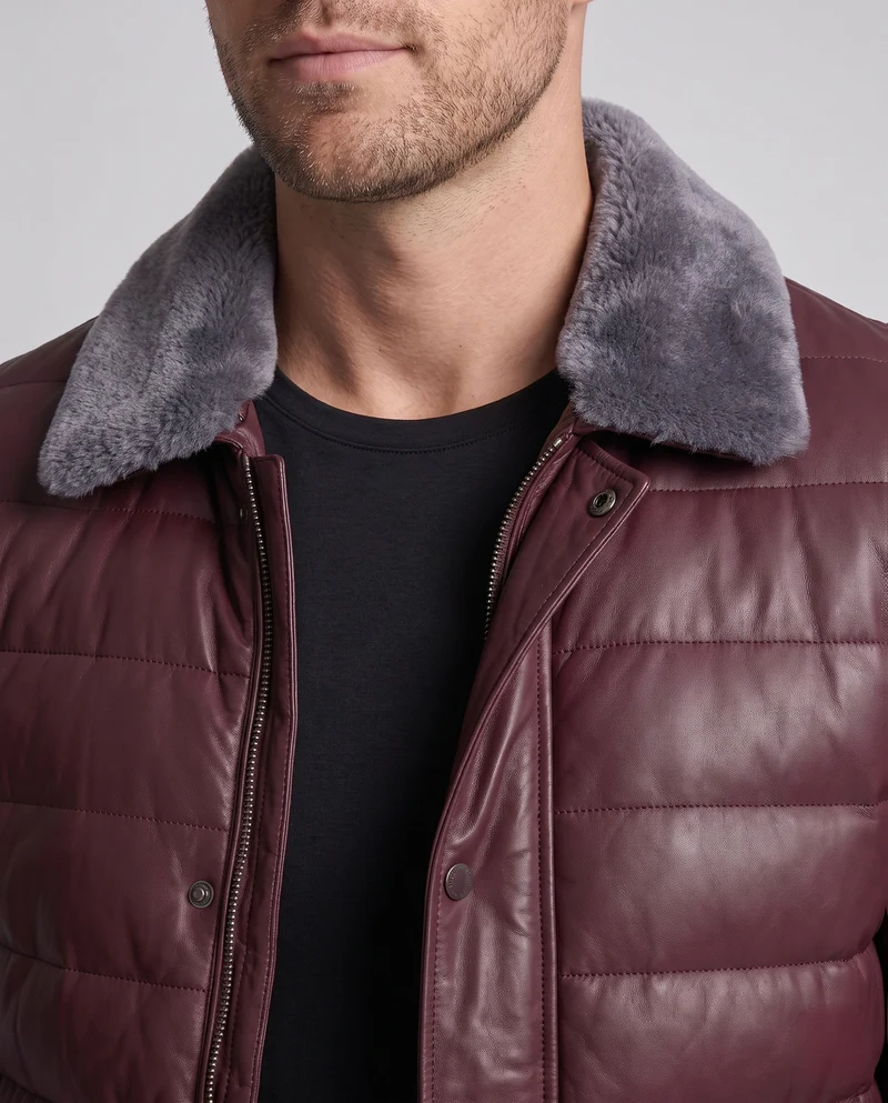 Herren gepolsterte Steppjacke mit Teddykragen und elegantem Lederlook