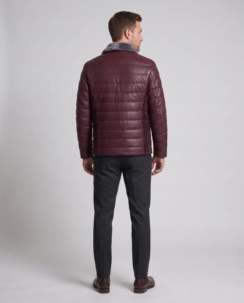 Herren gepolsterte Steppjacke mit Teddykragen und elegantem Lederlook