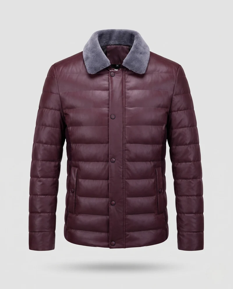 Herren gepolsterte Steppjacke mit Teddykragen und elegantem Lederlook