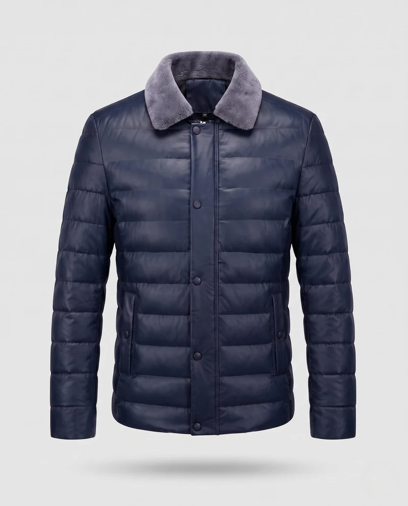Herren gepolsterte Steppjacke mit Teddykragen und elegantem Lederlook