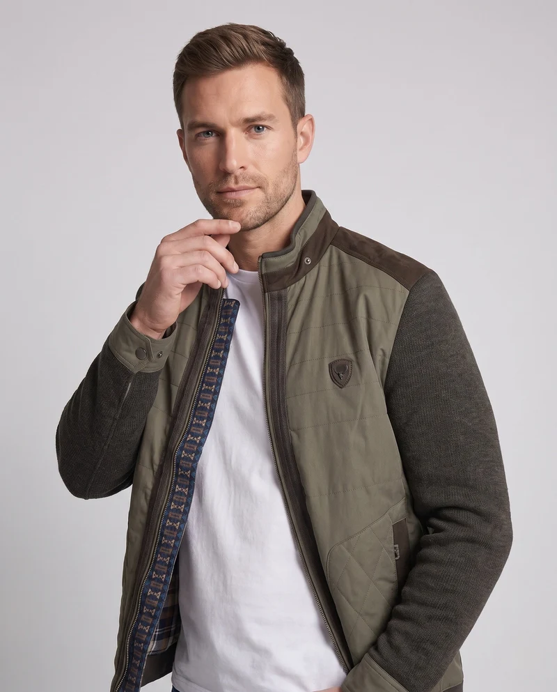 Herren Hybridjacke mit gesteppter Leder-Optik vorne und gestrickten Ärmeln