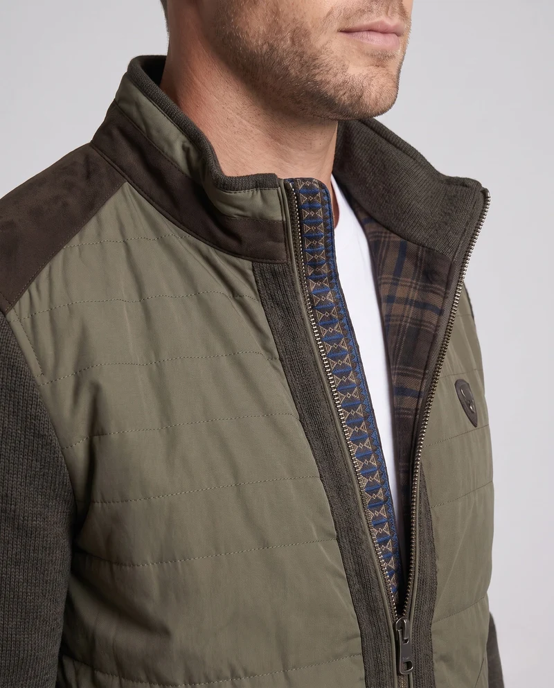 Herren Hybridjacke mit gesteppter Leder-Optik vorne und gestrickten Ärmeln