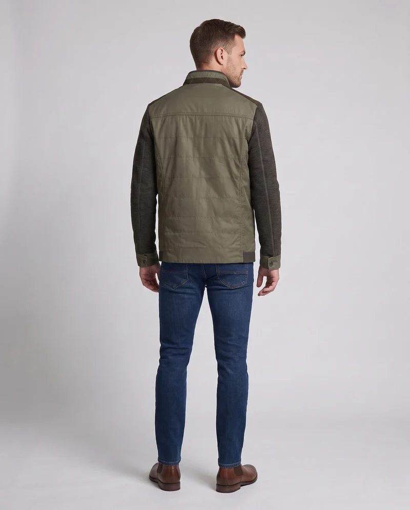 Herren Hybridjacke mit gesteppter Leder-Optik vorne und gestrickten Ärmeln