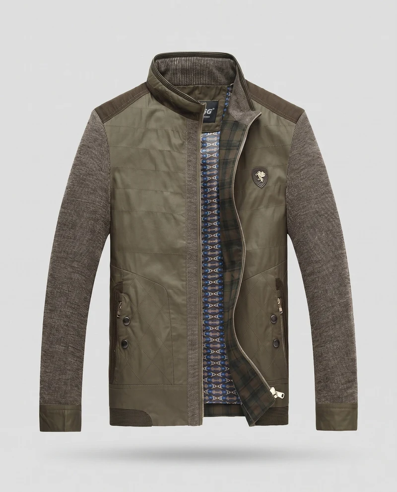 Herren Hybridjacke mit gesteppter Leder-Optik vorne und gestrickten Ärmeln