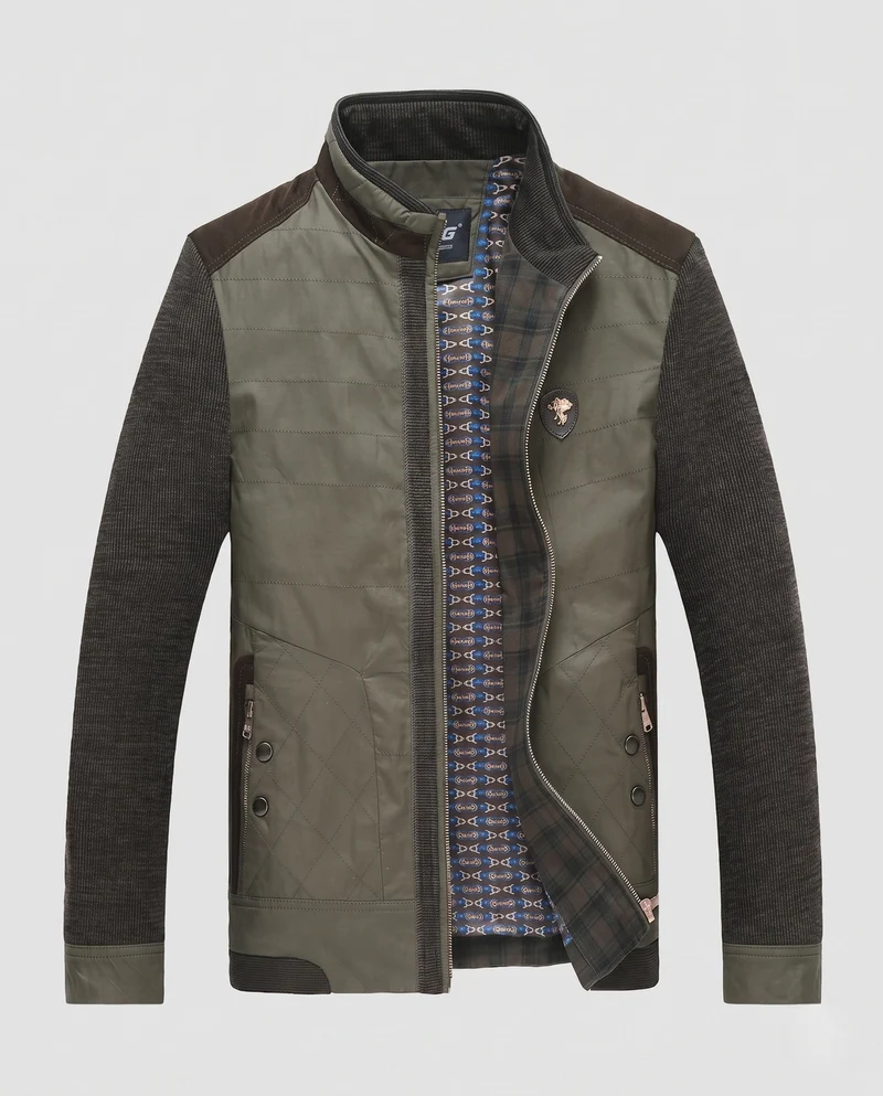 Herren Hybridjacke mit gesteppter Leder-Optik vorne und gestrickten Ärmeln