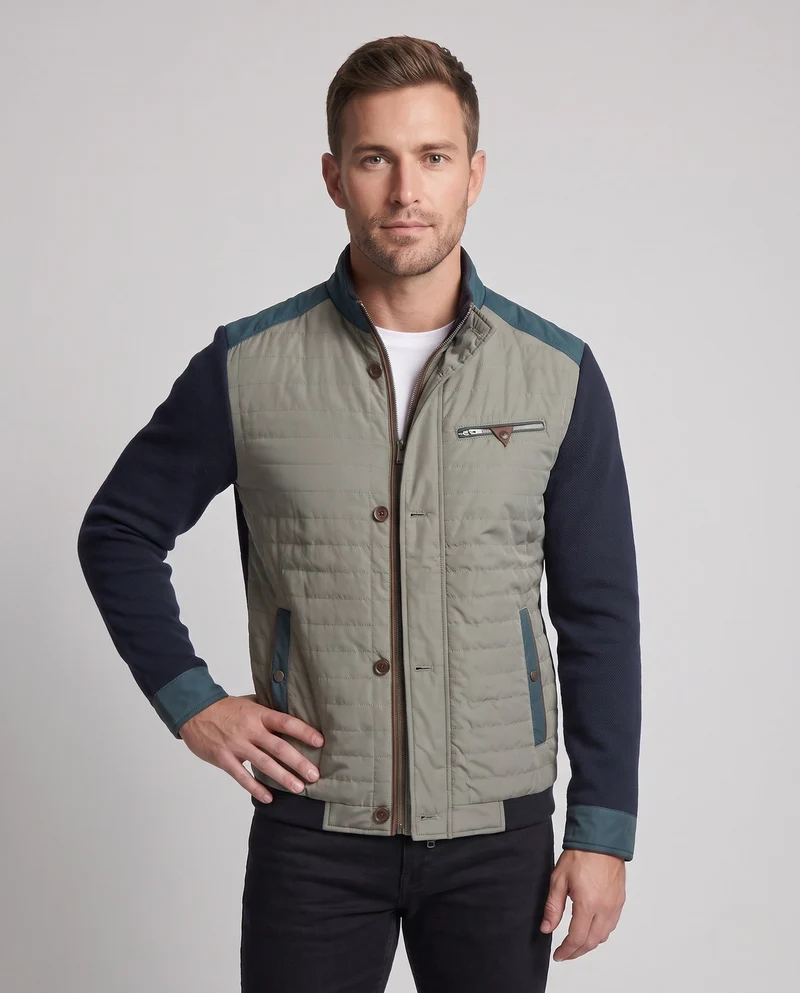 Herren Hybrid Steppjacke mit gestrickten Ärmeln und Stehkragen